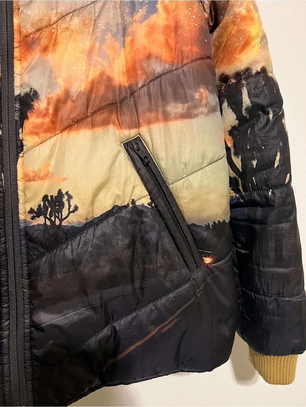 MOTHER The Two Faced Reversible Puffer Jacket Coat Tie Dye Joshua Trees SMALL D